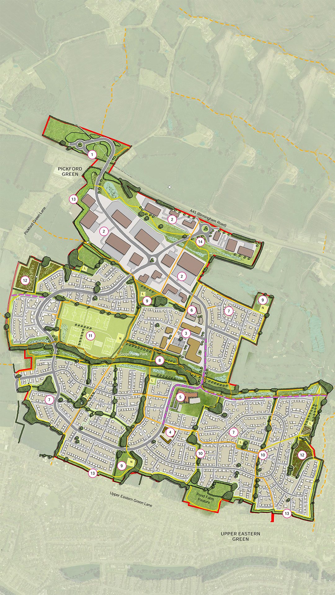 Strategic land promotion of Eastern Green, Coventry development. Masterplan diagram.