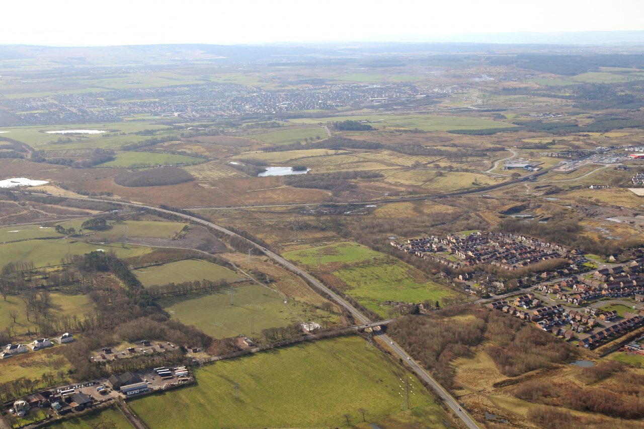 Strategic land promotion in Bathgate. Aerial view.