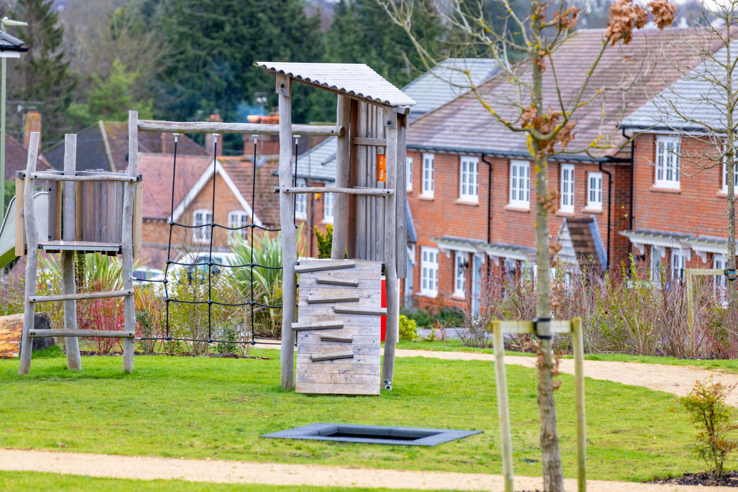 Childrens climbing frame and play area.