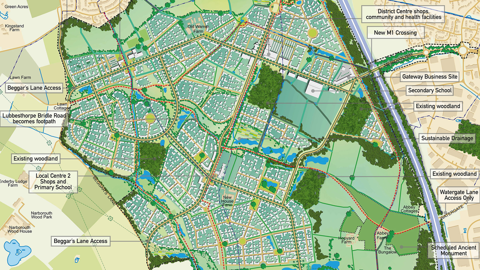 Lubbesthorpe, Leicestershire strategic land promotion. Masterplan diagram.