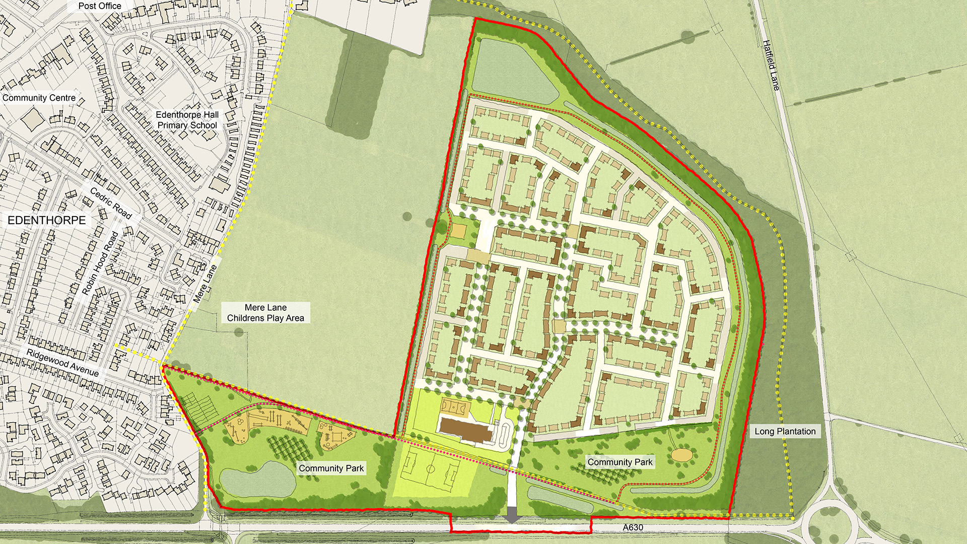 Edenthorpe, Doncaster land planning permission. Masterplan diagram.