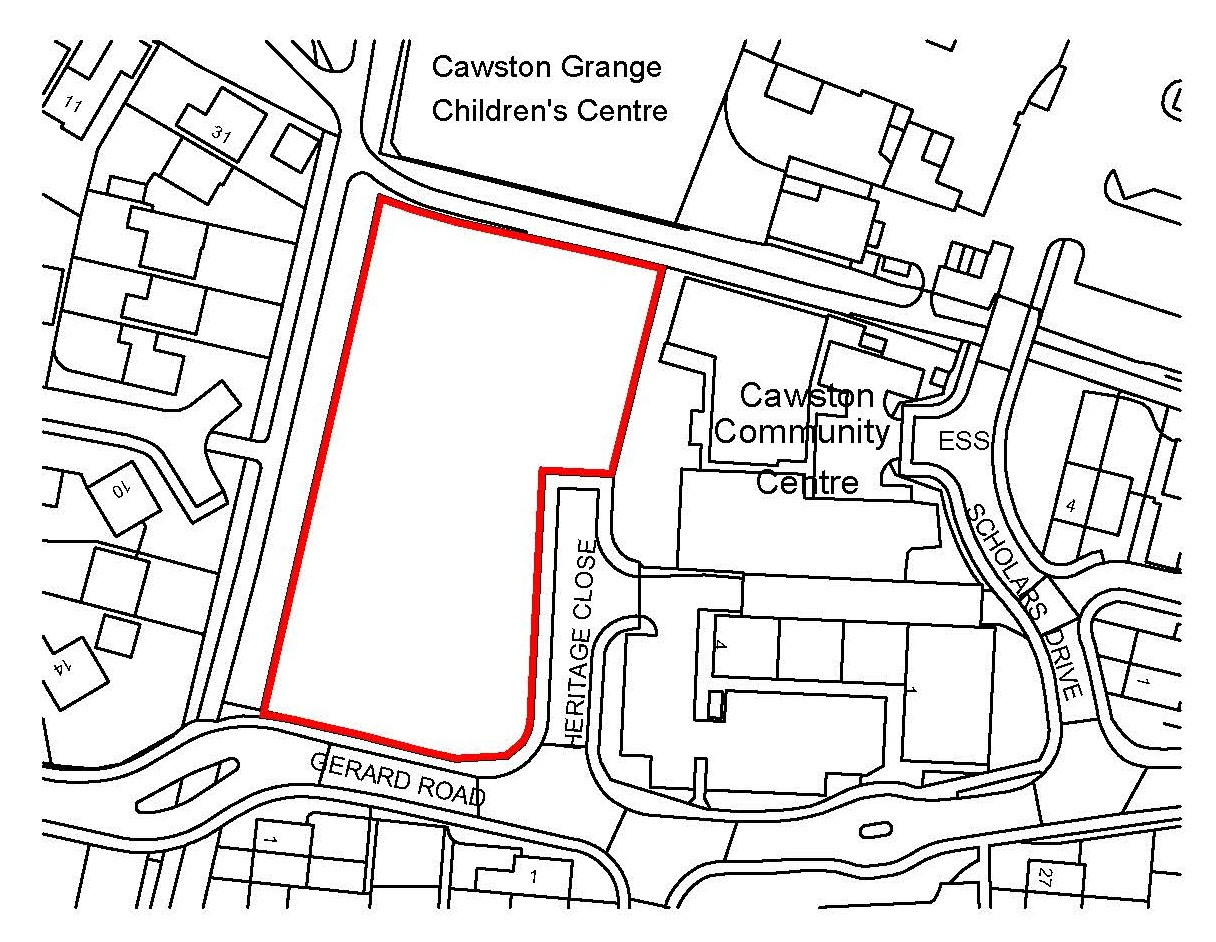 Location of strategic land being promoted at Cawston Grange. Map plan.